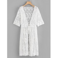 Lace Embroidery Knot Front Cover Up