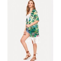 Tropical &amp;amp; Chain Print Fringe Kimono