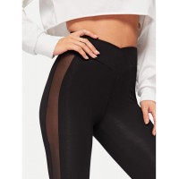 Mesh Insert Wrap Chevron Waist Leggings