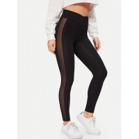 Mesh Insert Wrap Chevron Waist Leggings