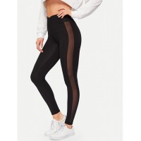 Mesh Insert Wrap Chevron Waist Leggings