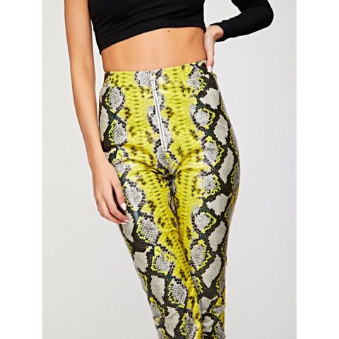 O-ring Zip Front Snakeskin Leggings