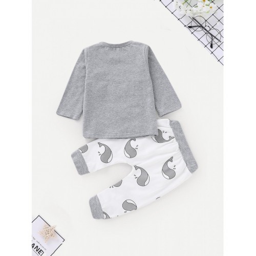 Baby Cartoon Print Top With Pants