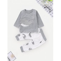 Baby Cartoon Print Top With Pants