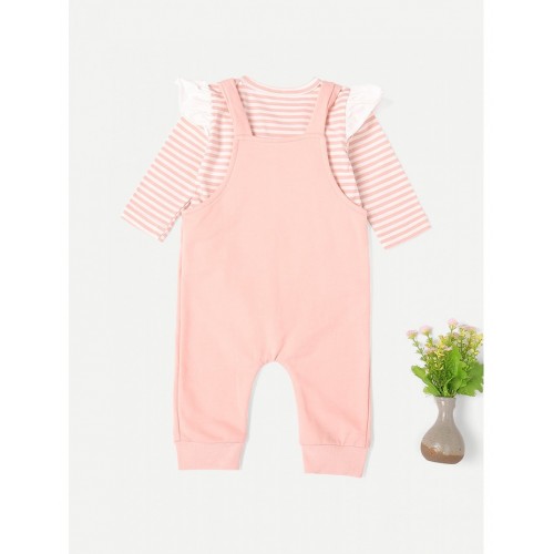 Baby Frill Trim Striped Top &amp;amp; Overalls