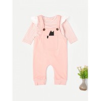 Baby Frill Trim Striped Top &amp;amp; Overalls