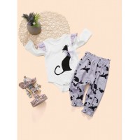 Baby Frill Trim Cat Pattern Top &amp;amp; Pants