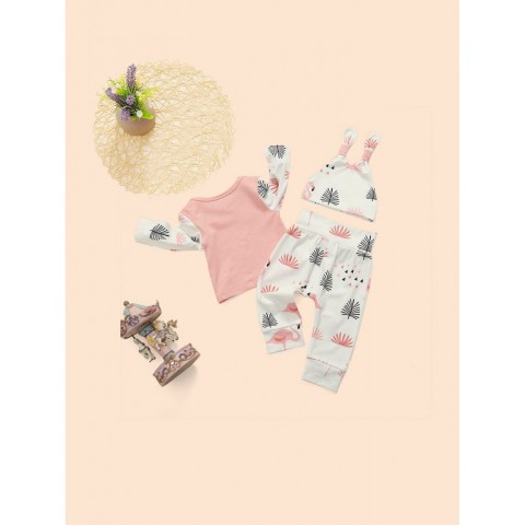 Baby Flamingo Print Top &amp;amp; Pants &amp;amp; Hat