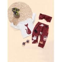 Baby Cartoon Embroidered Tee &amp;amp; Pants &amp;amp; Headband