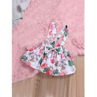 Baby Ruffle Trim Top &amp;amp; Floral Print Pinafore Skirt &amp;amp; Headband