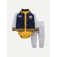 Baby Button Jumpsuit &amp;amp; Letter Embroidery Jacket &amp;amp; Pants