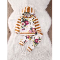 Baby Floral &amp;amp; Letter Print Hoodie With Pants