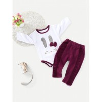 Baby Rabbit Pattern Jumpsuit &amp;amp; Frill Trim Pants