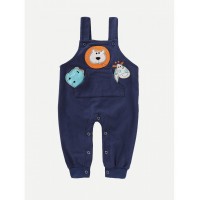 Baby Letter Print Tee With Cartoon Embroidery Overalls