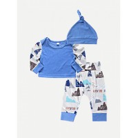 Baby Mountain Print Top &amp;amp; Bow Front Pants &amp;amp; Hat