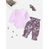 Baby Contrast Lace Eyelet Jumpsuit &amp;amp; Floral Print Pants &amp;amp; Headband