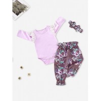 Baby Contrast Lace Eyelet Jumpsuit &amp;amp; Floral Print Pants &amp;amp; Headband